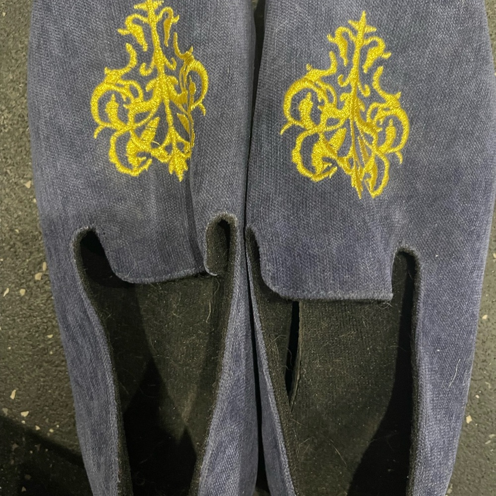 Embroidered Blue and Gold Loafers